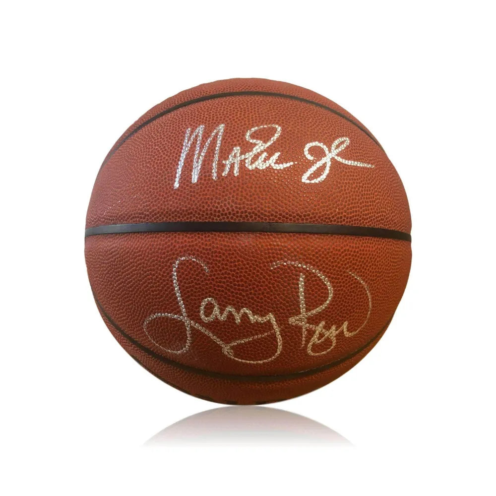 Larry Bird / Magic Johnson Dual Signed I/O Basketball JSA COA Celtics Lakers