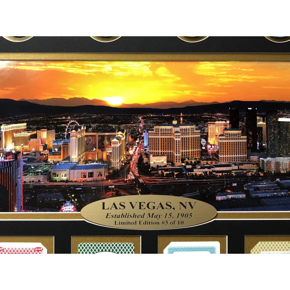 Las Vegas Hotels Authentic Playing Cards Blackjack Table Collage Framed  #D/100