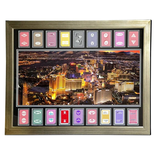 Las Vegas Hotels Authentic 18 Playing Cards Collage Framed #D/100 Pano Photo