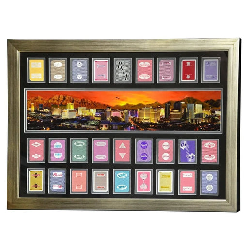 Las Vegas Hotels Authentic 27 Playing Cards Collage Framed #D/100 Pano Photo