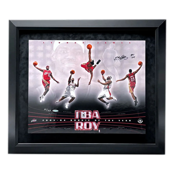 LeBron James Autographed NBA Game-Used Floor “Banner Year” Framed 36×24