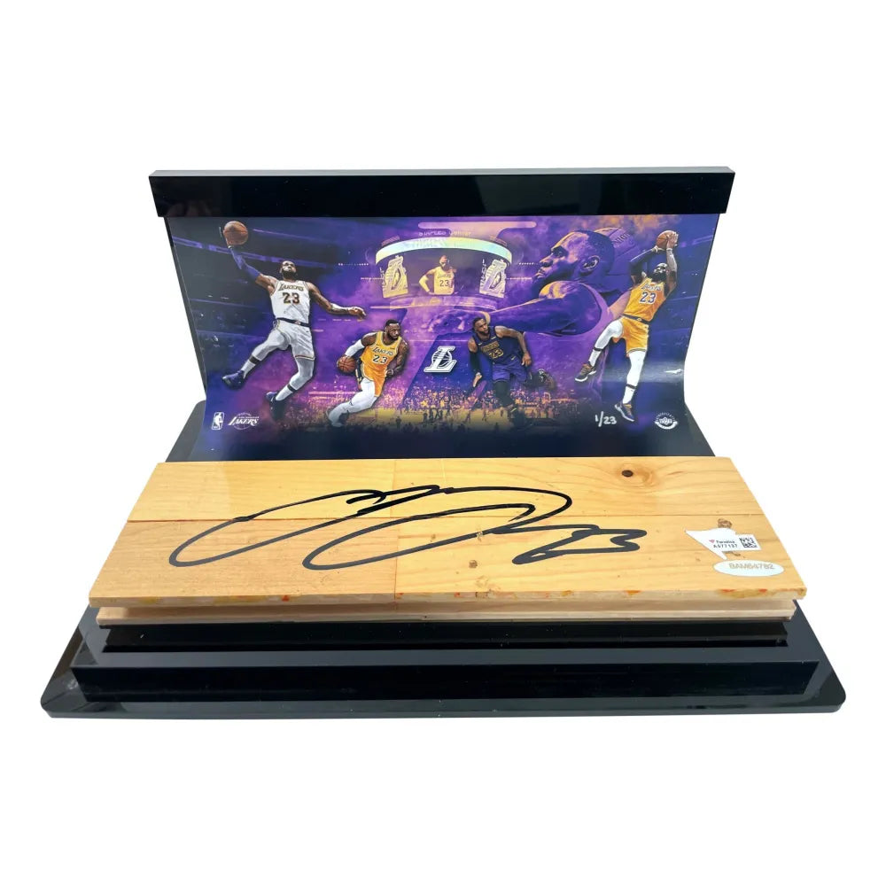 LeBron James Autographed Los Angeles Lakers Game Used Floor Curve Case UDA  COA - Inscriptagraphs Memorabilia