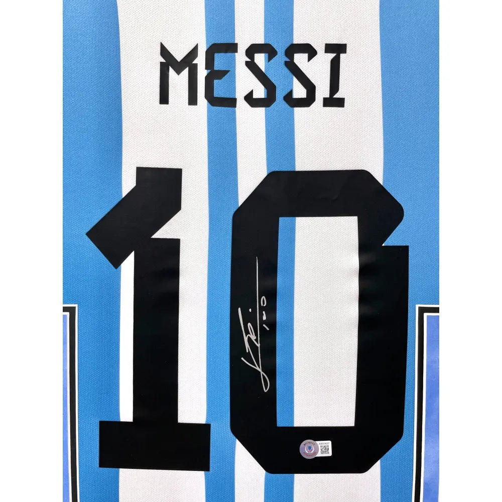 2022 World Cup Argentina Lionel Messi Signed Soccer Jersey Beckett LOA
