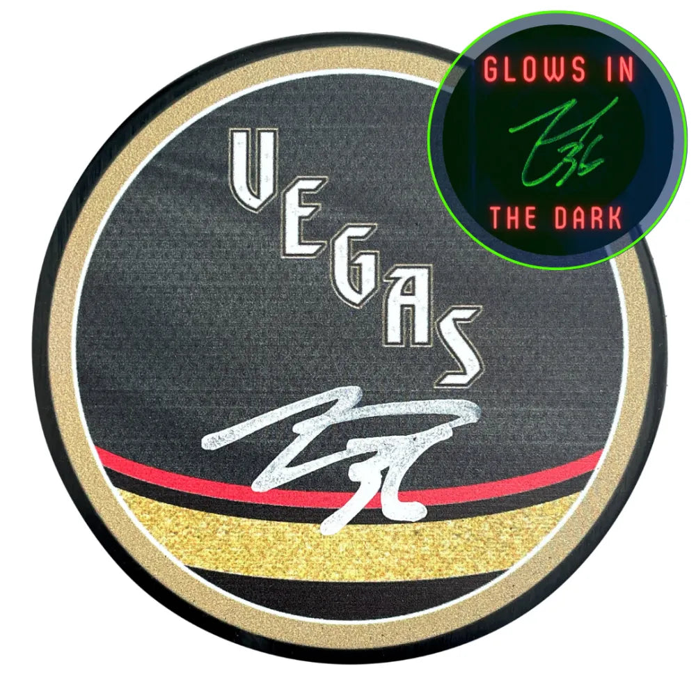 Logan Thompson Signed Vegas Golden Knights Retro Puck Glow in the Dark Game  Used - Inscriptagraphs Memorabilia