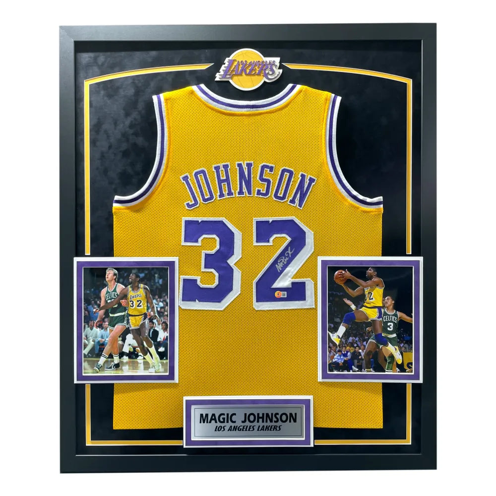 Magic Johnson Autographed and Framed Yellow Lakers Jersey