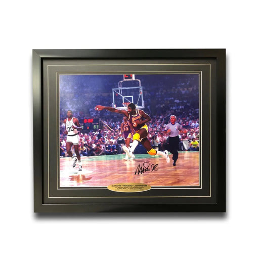 Magic Johnson & Larry Bird Signed Unframed 16x20 Photo - with Trophy