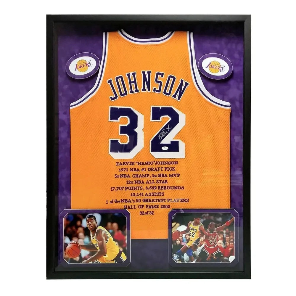 Magic Johnson Signed Lakers Jersey Framed #D32/32 JSA COA
