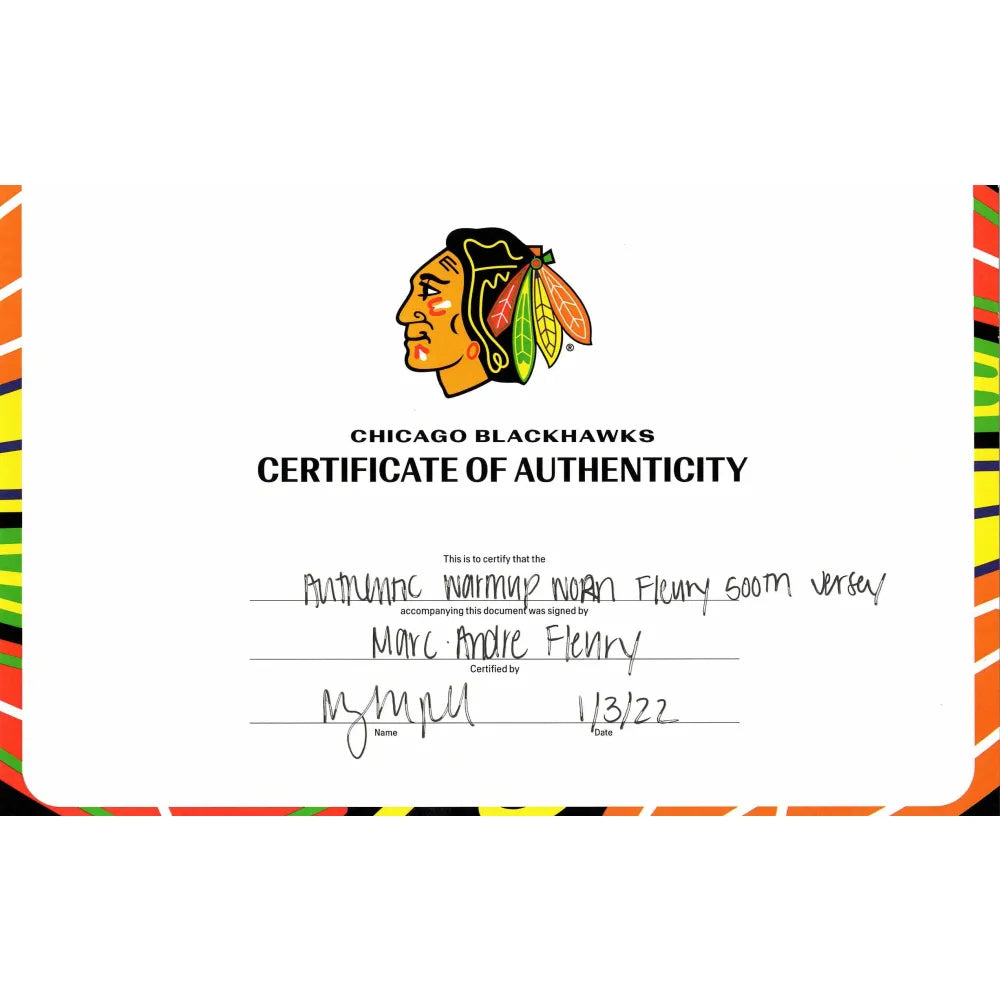 MARC-ANDRE FLEURY Autographed Chicago Blackhawks Authentic Jersey