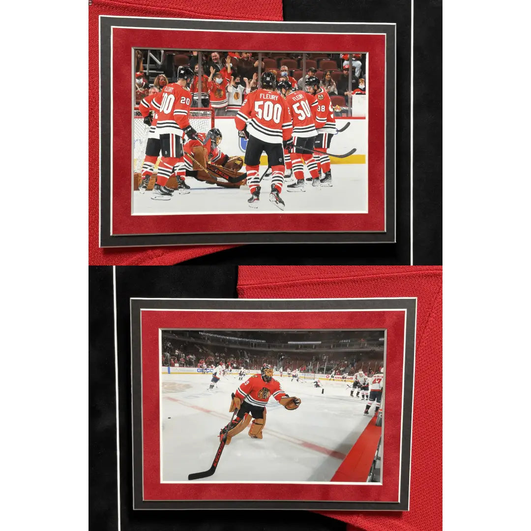 Framed Marc-Andre Fleury Chicago Blackhawks Autographed 8 x 10 Red Jersey  Making Save Photograph