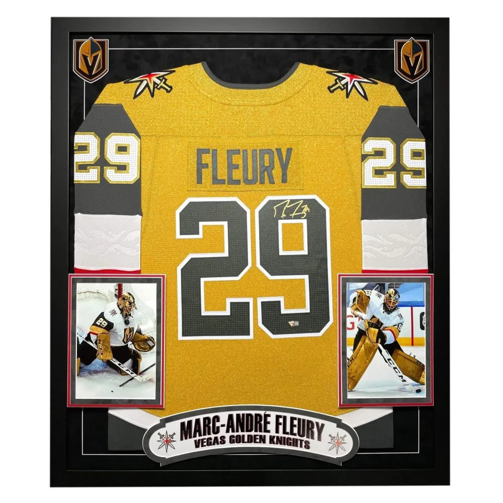 Marc-Andre Fleury Signed Vegas Golden Knights Gold Alternate Jersey Framed  - Inscriptagraphs Memorabilia
