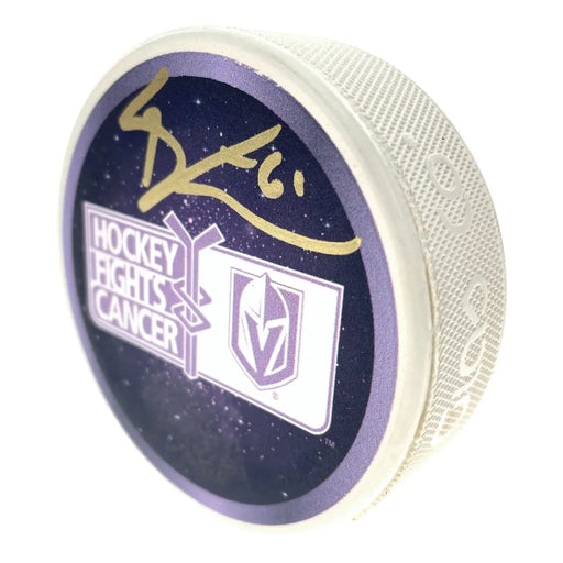 Mark Stone Autograph Vegas Golden Knights Hockey Fights Cancer Signed Puck COA