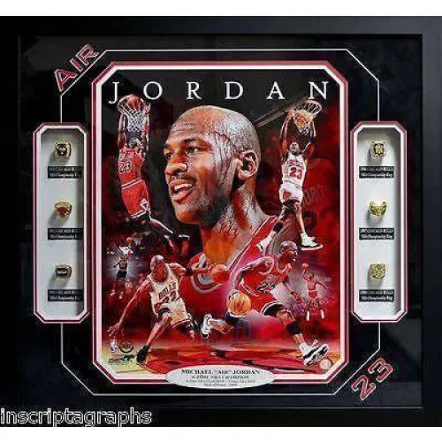 Michael Jordan 6 Ring NBA Championship Collage Chicago Bulls Framed Air Pippen