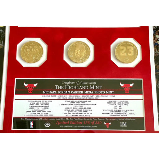 Michael Jordan Framed Chicago Bulls 6x Champ Gold Coin Collage #D/230 Un Signed