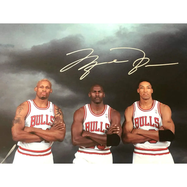 Michael Jordan Scottie Pippen Rodman Triple Signed Framed Bulls Jerseys UDA  JSA