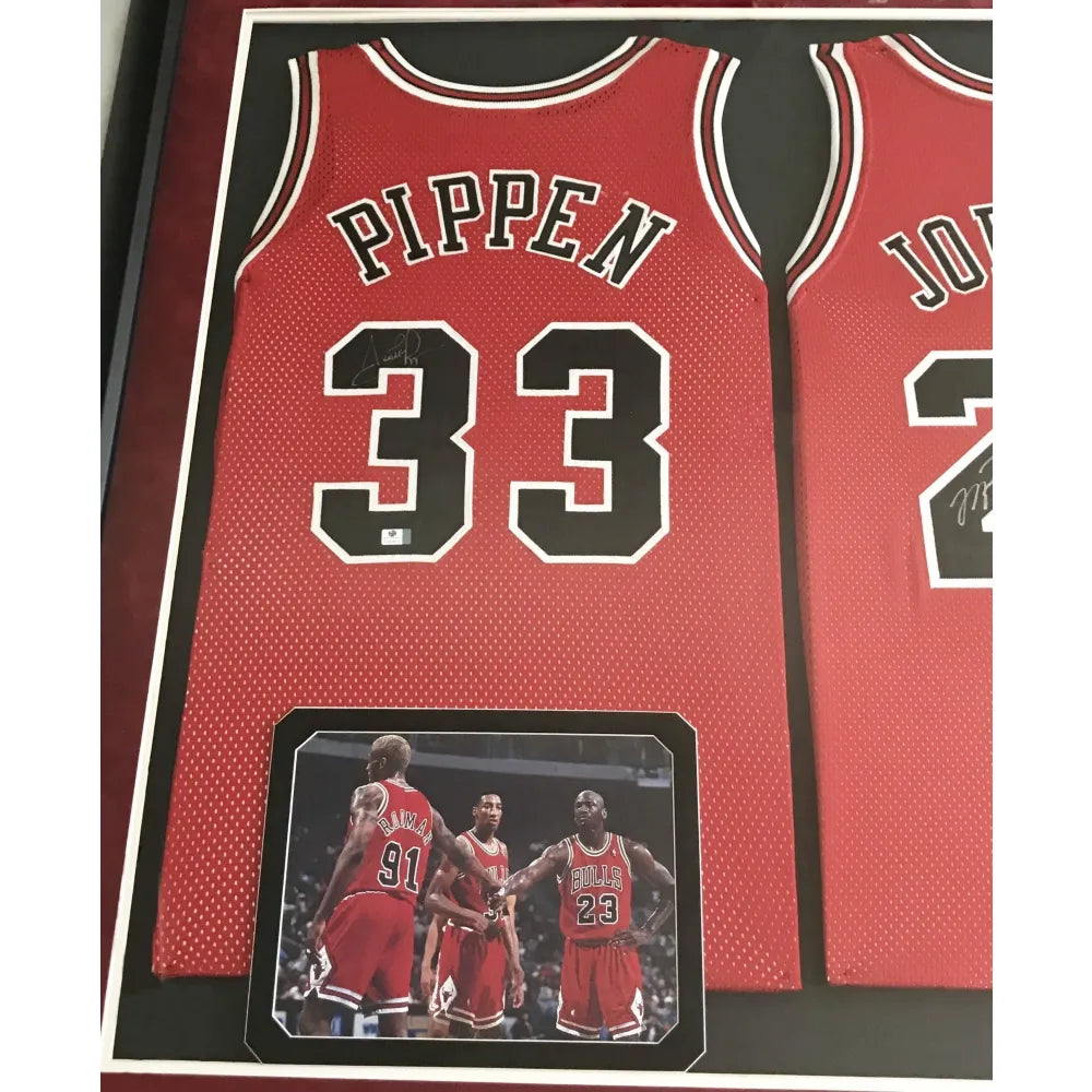 Champion 33 Pippen 23 Michael Jordan and 91 Rodman signatures
