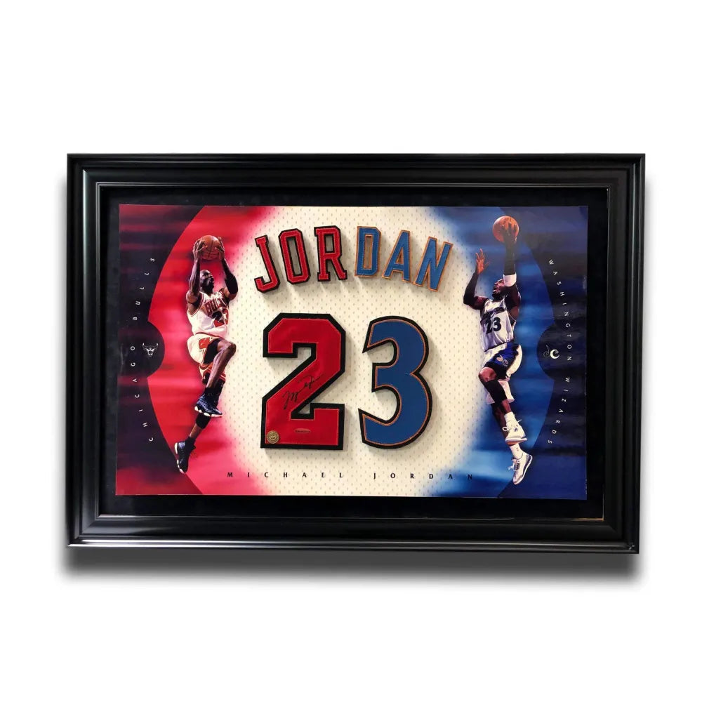 Michael Jordan Signed Jersey Numbers Framed Photo Collage UDA Bulls Wizards  Auto - Inscriptagraphs Memorabilia - Inscriptagraphs Memorabilia