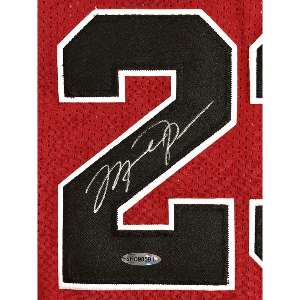 Autographed Chicago Bulls Michael Jordan Fanatics Authentic Red Champion #45  Jersey