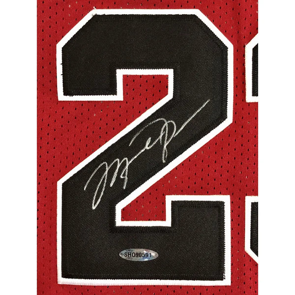 Michael Jordan Autographed Red Chicago Bulls M&N ROOKIE Jersey (front signed)  - The Autograph Source
