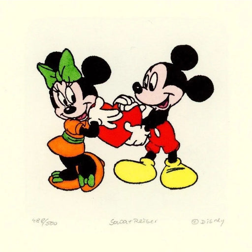 Mickey & Minnie Mouse Sowa Reiser #D/500 Hand Painted Cartoon Etching Art Heart