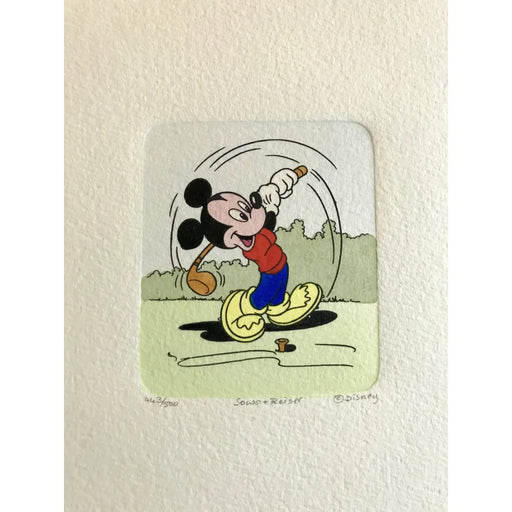 Mickey Mouse Etching Artwork Sowa & Reiser #D/500 Disney Hand Painted Golfing