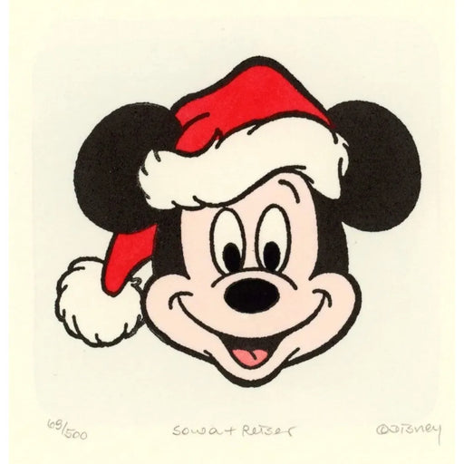 Mickey Mouse Sowa & Reiser #D/500 Hand Painted Cartoon Etching Art Santa