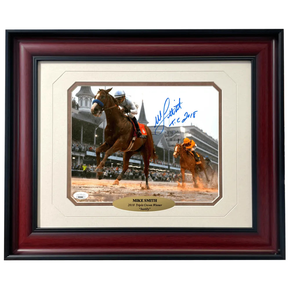 Mike Smith Autographed Justify Horse Racing 8x10 Photo Framed JSA COA Signed