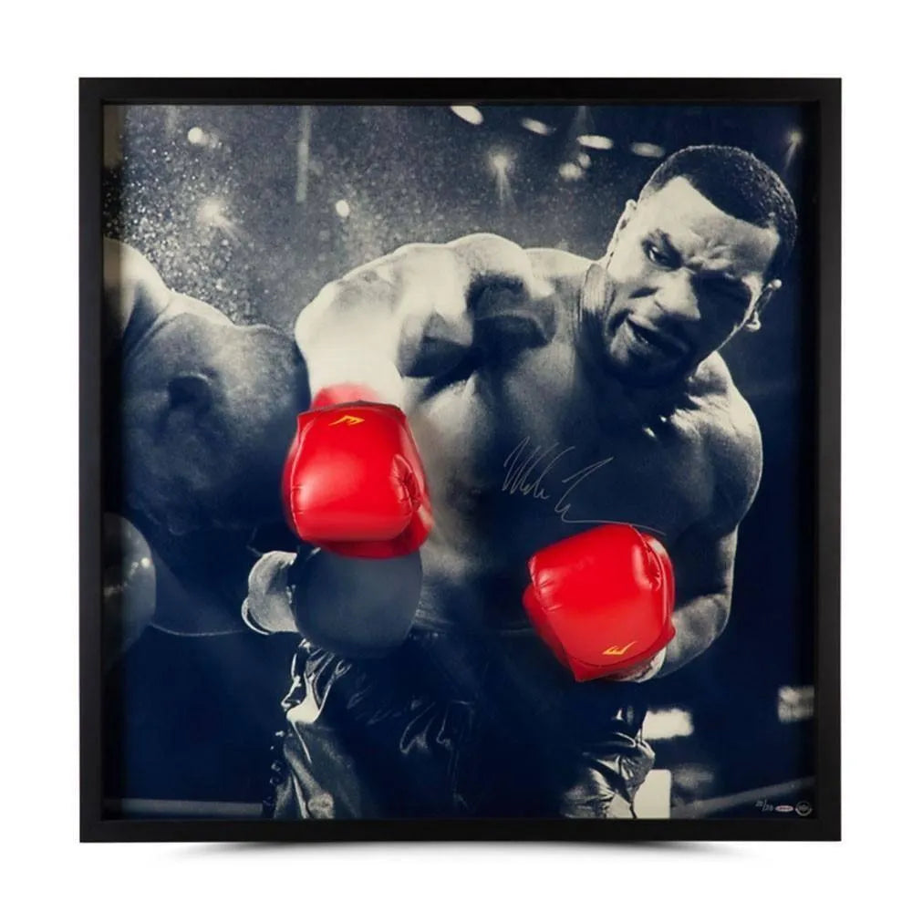 Mike Tyson Signed Boxing Glove Break Through Framed COA UDA Autograph Iron Photo