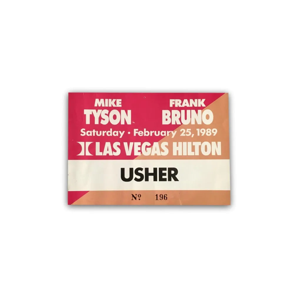 Mike Tyson Vs. Frank Bruno Boxing Usher Pass 2/25/89 Las Vegas Hilton Credential