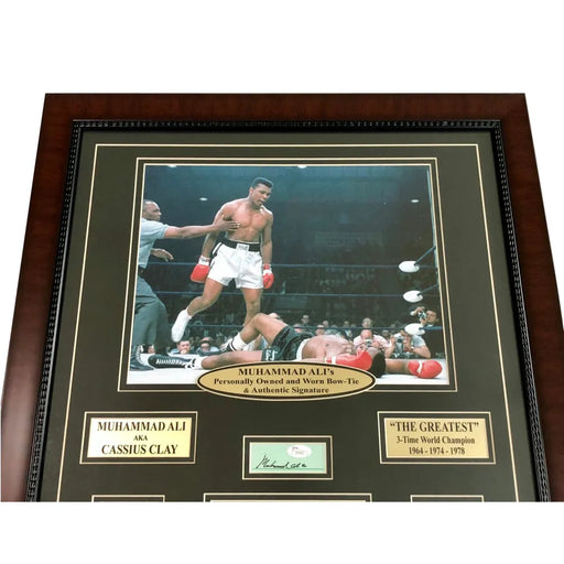 Muhammad Ali Authentic Worn Bow Tie Collage W/ Autograph JSA + COA Framed
