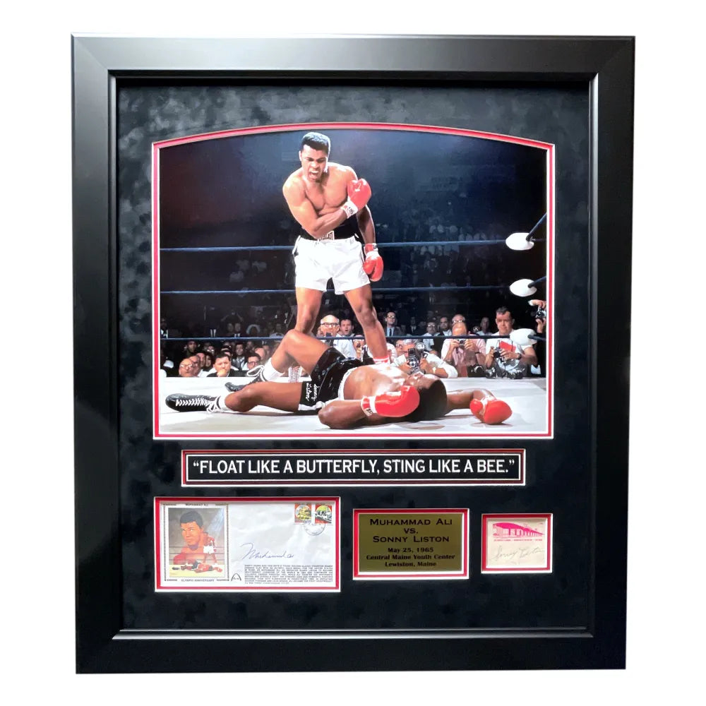 Muhammad Ali / Sonny Liston Dual Signed Cuts Framed 16x20 Photo Collage PSA &