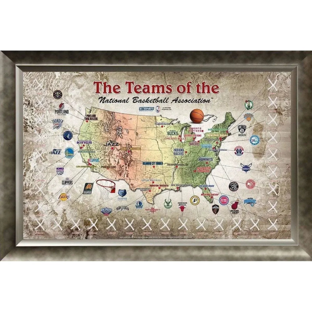 NBA Game Used Net Map Framed COA - Featuring Authentic From All 30 Teams Kobe