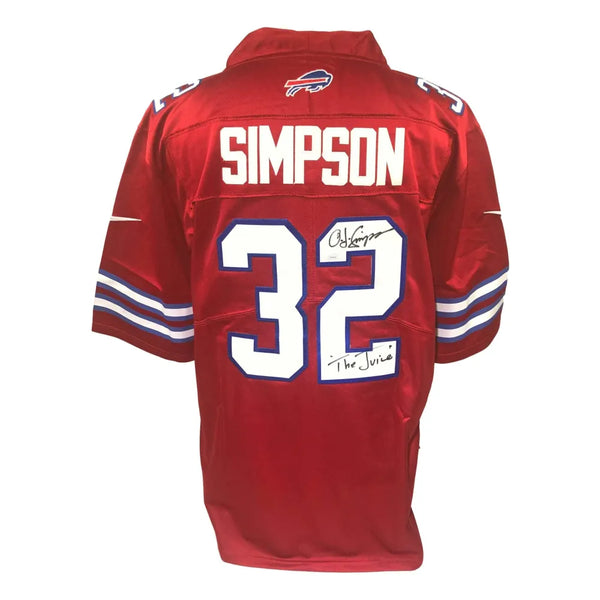 O.J. Simpson Signed Red Buffalo Bills Jersey #32 Inscribed The