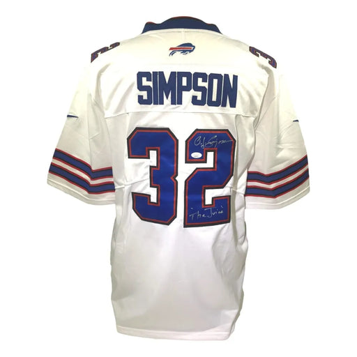 OJ Simpson Signed White Buffalo Bills Jersey #32 Inscribed The Juice JSA COA