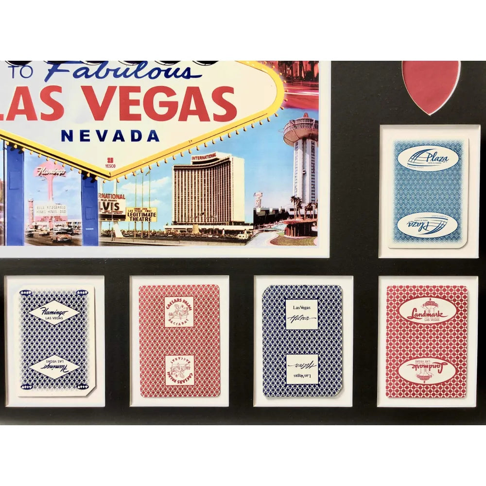 Vegas Throwback Cartoon Map W/ 20 Authentic Playing Cards Collage Framed  #D/100 Vintage - Inscriptagraphs Memorabilia - Inscriptagraphs Memorabilia