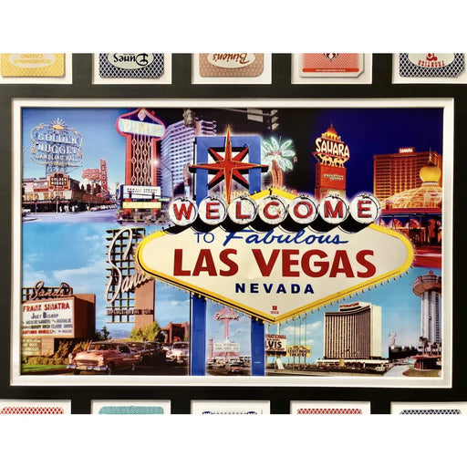Old Las Vegas Hotels Authentic 18 Playing Cards Collage Framed #D/50 Vintage