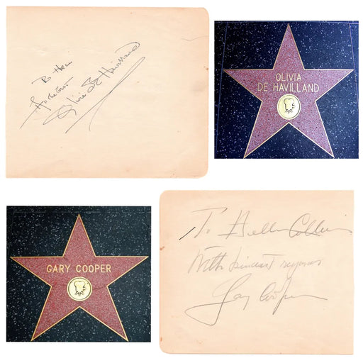 Olivia De Havilland / Gary Cooper Dual Signed Album Page Cut JSA COA Autograph