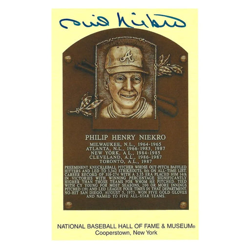 Phil Niekro Signed HOF Plaque Postcard JSA COA Braves Yankees Autograph