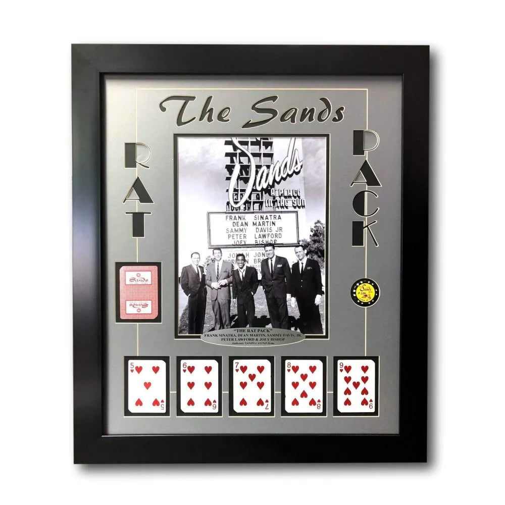 Rat Pack Vegas Collage W/ Authentic Sands Playing Cards Framed Sign Photo