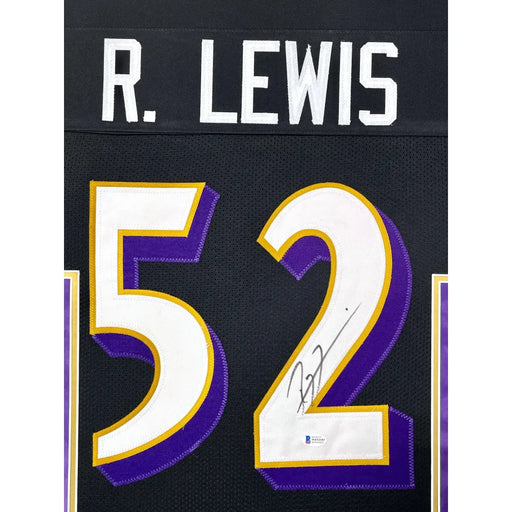 Ray Lewis Autographed Baltimore Ravens Black Jersey Framed BAS Signed