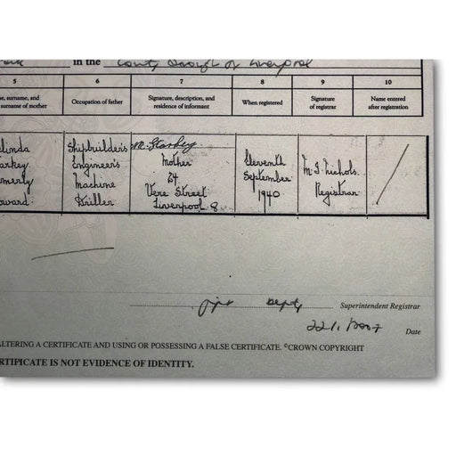 Ringo Starr Authentic Certified UK Birth Certificate Copy Beatles