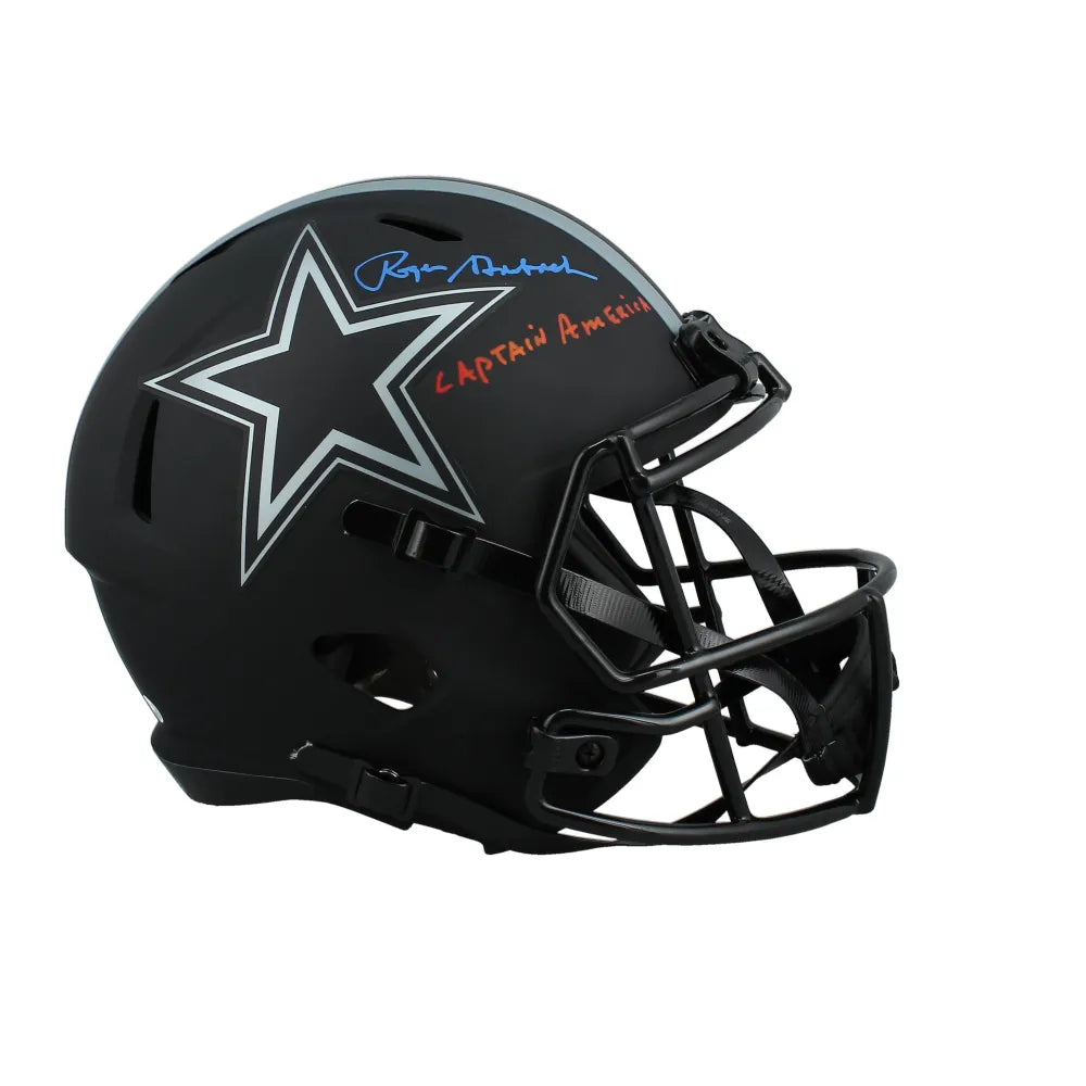Roger Staubach Signed Eclipse Black FS Helmet Inscribed Captain Comeback Dallas