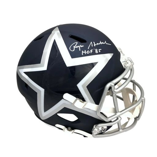 Roger Staubach Signed Inscribed HOF Cowboys Blue AMP Alternate Helmet JSA COA