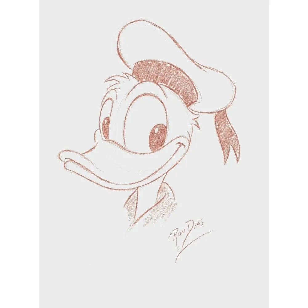 Ron Dias Hand Drawing Signed Authentic Sketch Of Donald Duck Disney Mickey Mouse