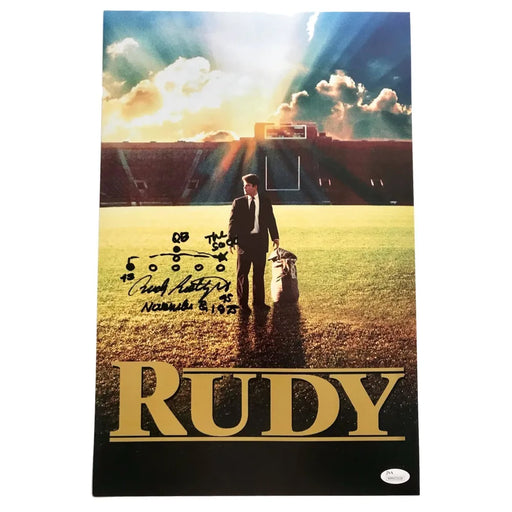 Rudy Ruettiger Signed 11X17 Movie Poster Hand Drawn Sack Play JSA COA Notre Dame