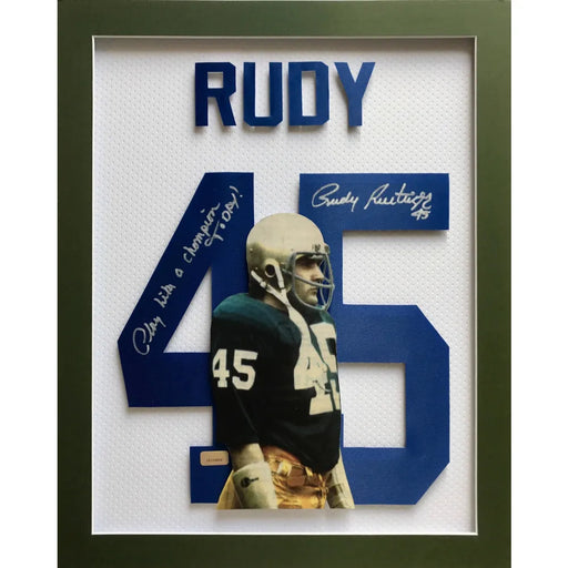Rudy Ruettiger Signed 3D Jersey Photo Autograph COA 16X20 Inscribed Notre Dame 2