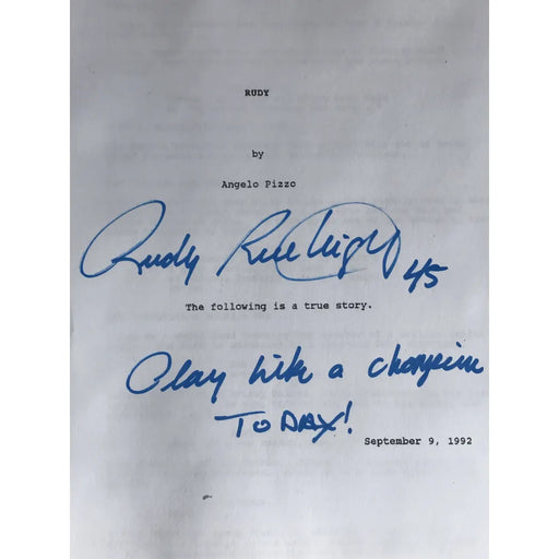 Rudy Ruettiger Signed Movie Script COA Inscriptagraphs Sean Astin