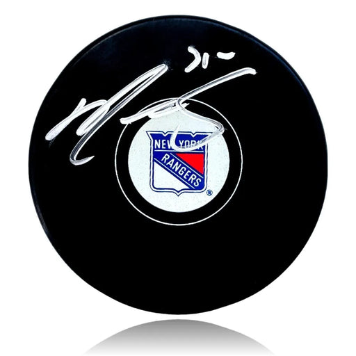 Ryan Reaves Autographed New York Rangers Logo Puck COA Inscriptagraphs Signed