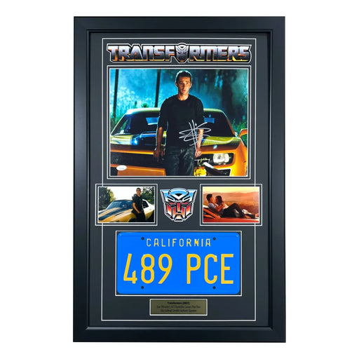 Shia LaBeouf Signed Transformers 11x14 Car License Plate Framed Collage JSA COA