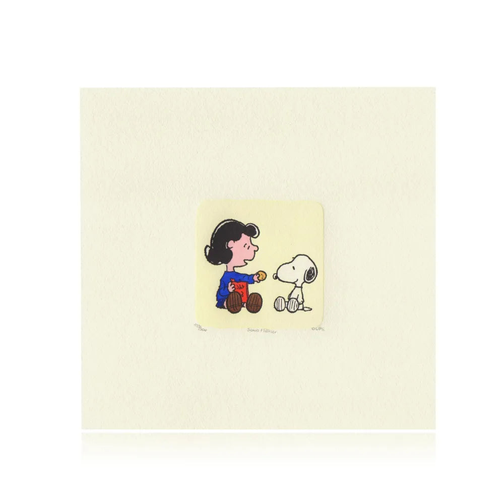 Snoopy & Lucy Artwork Sowa Reiser #D/500 Hand Painted Schulz Peanuts Cookie