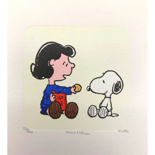 Snoopy & Lucy Artwork Sowa Reiser #D/500 Hand Painted Schulz Peanuts Cookie